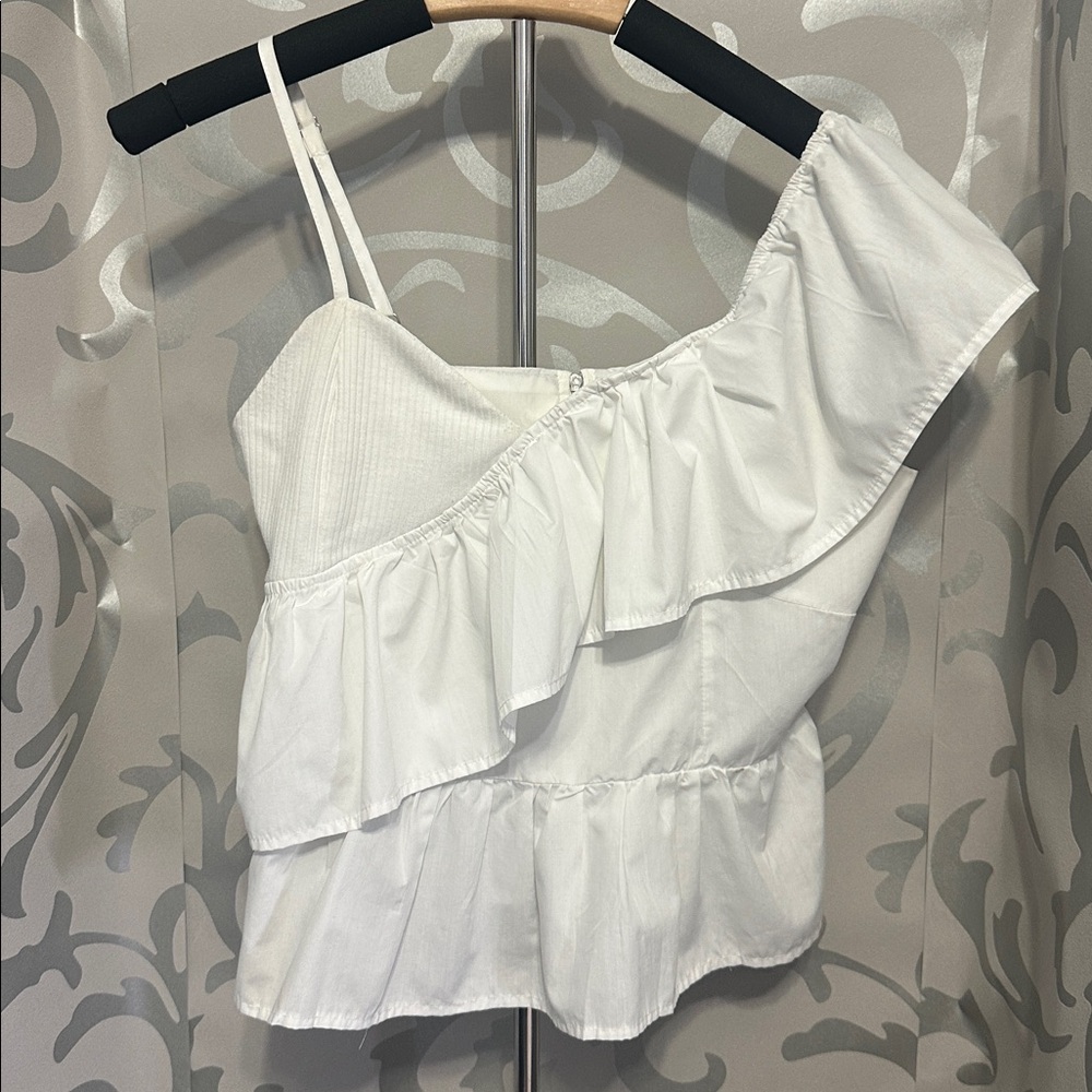 SHEIN White Ruffled One-Shoulder Blouse Size XS/35
